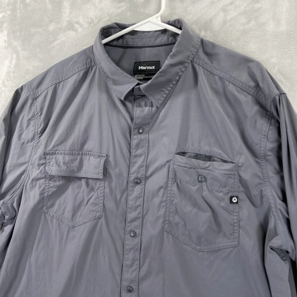 Marmot Shirt Mens XXL Kapalino Performance Snap Button Up Gray Pockets Outdoor